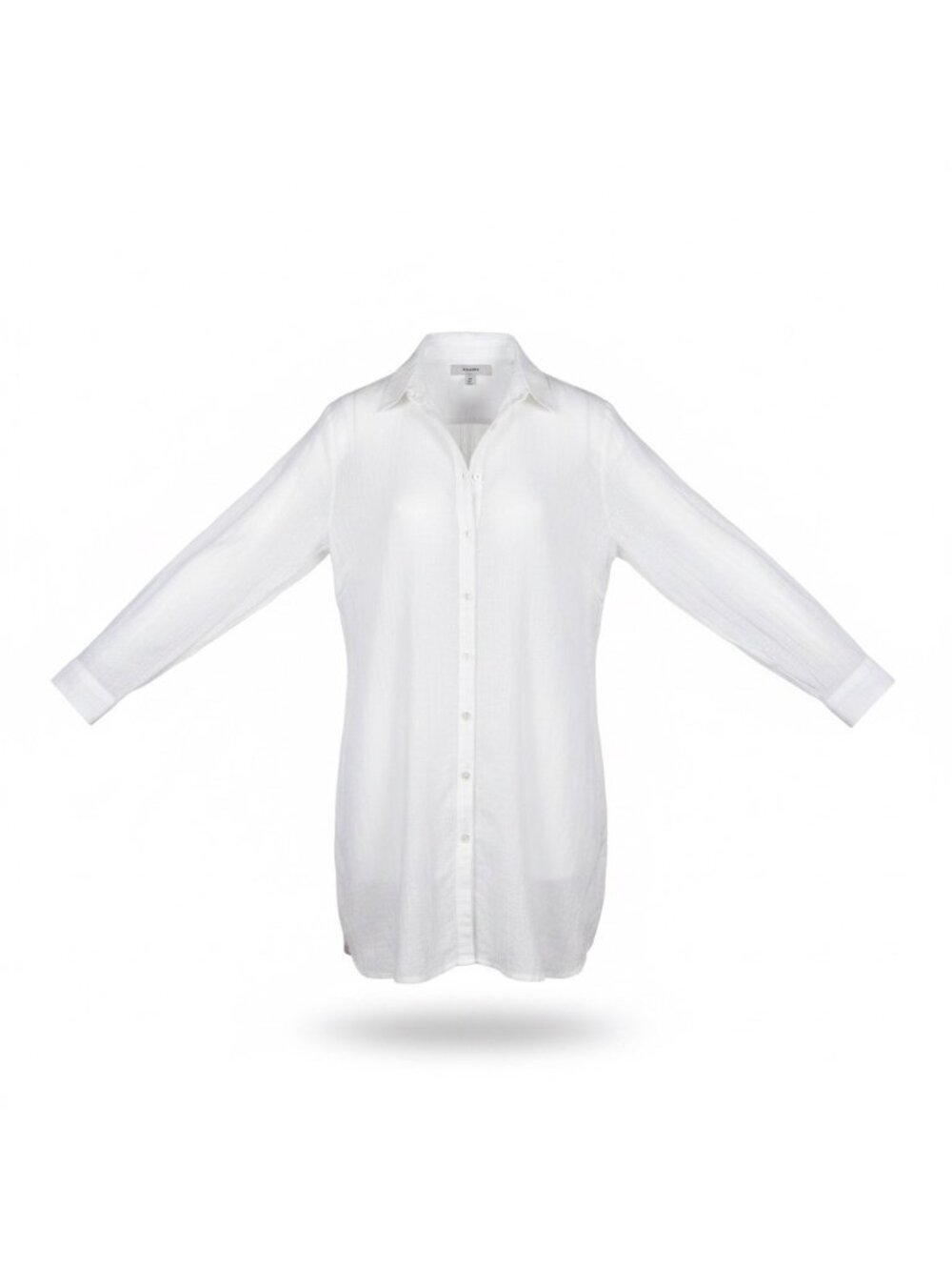 Tahari Womens White Linen Blend Long Sleeve Button-Up Shirt Tunic Size L